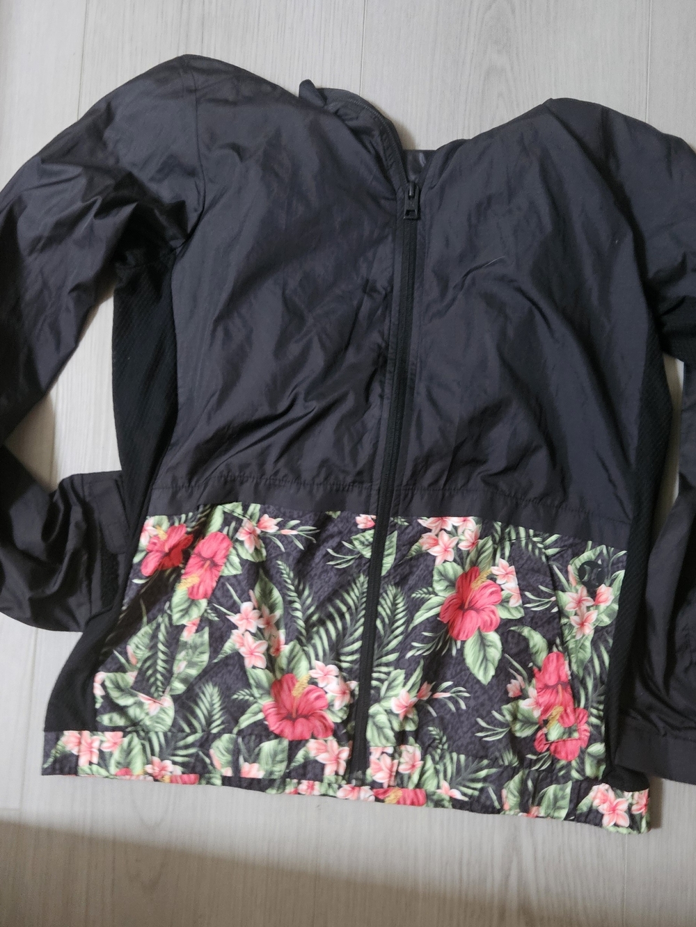 Hurley Black Zip-Up Jacket with Pink Floral Trim